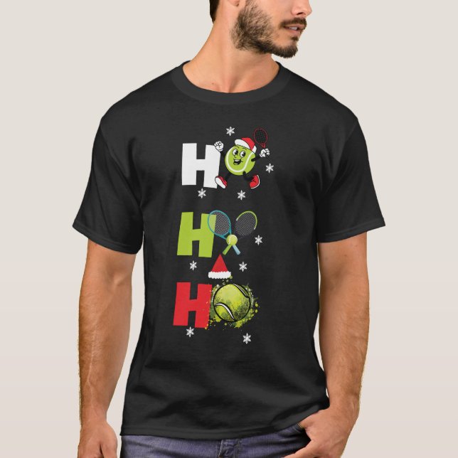 Funny Christmas Tennis Pajamas Player Matching  T-Shirt (Front)