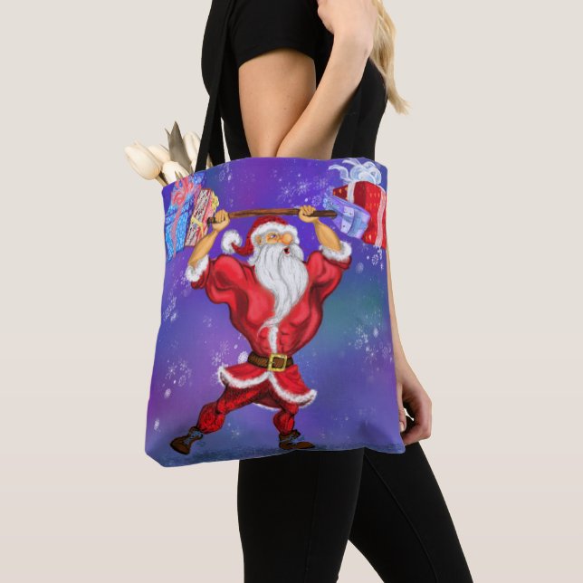 Funny Christmas Tote Bag Bodybuilder Santa Gift (Close Up)