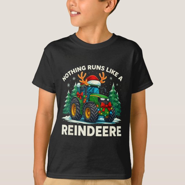 Funny Christmas Tractor Nothing Runs Like A Reinde T-Shirt (Front)