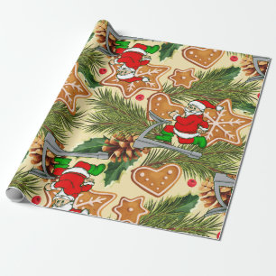funny christmas treadmill santa cookies wrapping paper