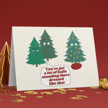Funny Christmas Tree Balls Pun Folded Holiday Card by StinkPad at Zazzle