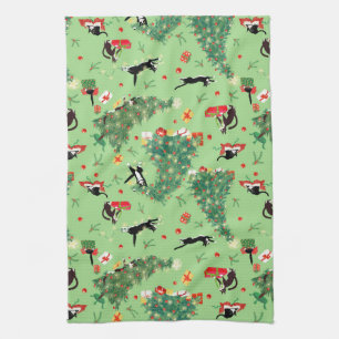 Funny Christmas Tree Cat Kitchen Towel