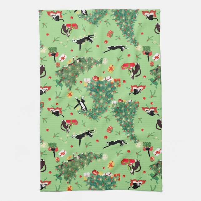 Funny Christmas Tree Cat Kitchen Towel (Vertical)
