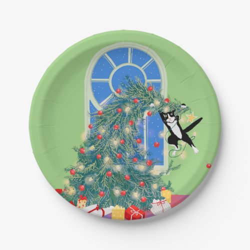 Funny Christmas Tree cat Paper Plates