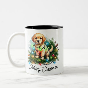 Funny Christmas Tree Conqueror Santa Dog Two-Tone Coffee Mug