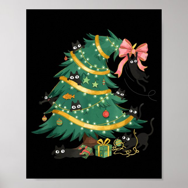 Funny Christmas Tree Cute Black Cat Matching Famil Poster (Front)