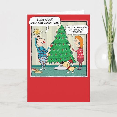 Funny Christmas Tree Dim Bulb Holiday Card