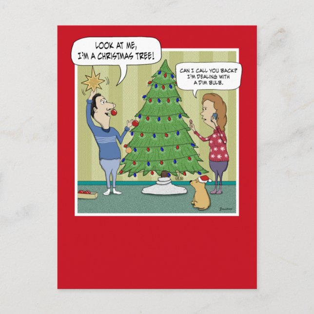 Funny Christmas Tree Dim Bulb Holiday Postcard (Front)