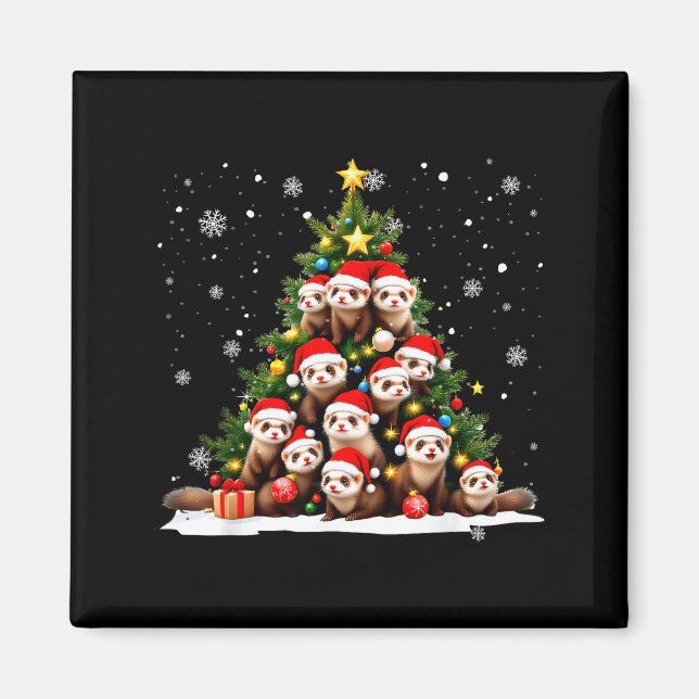 Funny Christmas Tree Ferrets Family Xmas Pajamas  Magnet (Front)