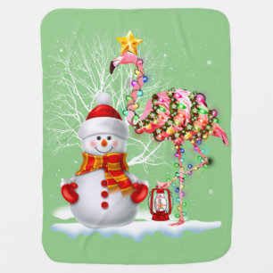Funny Christmas Tree Flamingo Hat Santa Best Xmas Baby Blanket