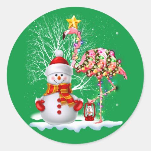 Funny Christmas Tree Flamingo Hat Santa Best Xmas Classic Round Sticker