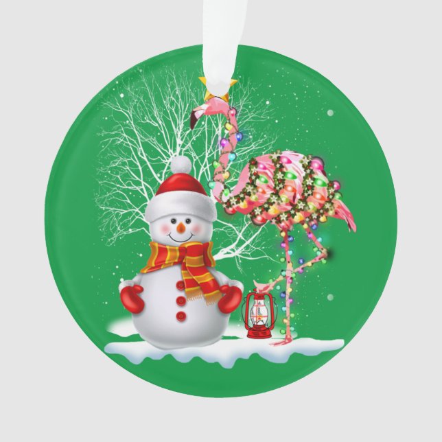 Funny Christmas Tree Flamingo Hat Santa Best Xmas Ornament (Front)