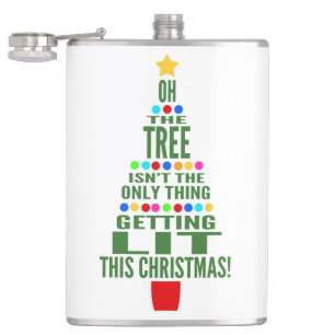 Funny Christmas Tree   Getting Lit Holiday Humor Hip Flask