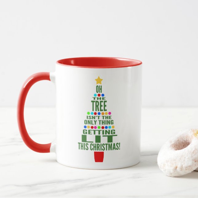 Funny Christmas Tree | Getting Lit Holiday Humor Mug (With Donut)