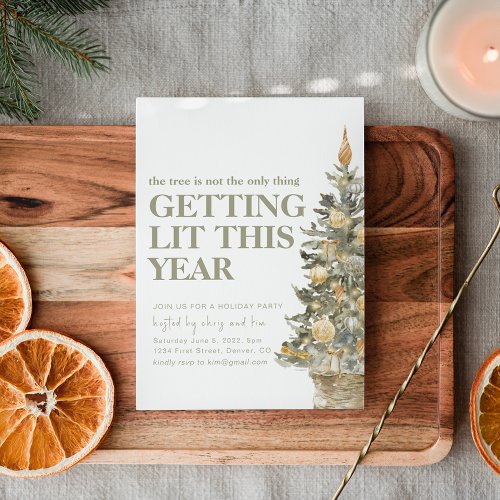 Funny Christmas Tree Getting Lit Party Invitation