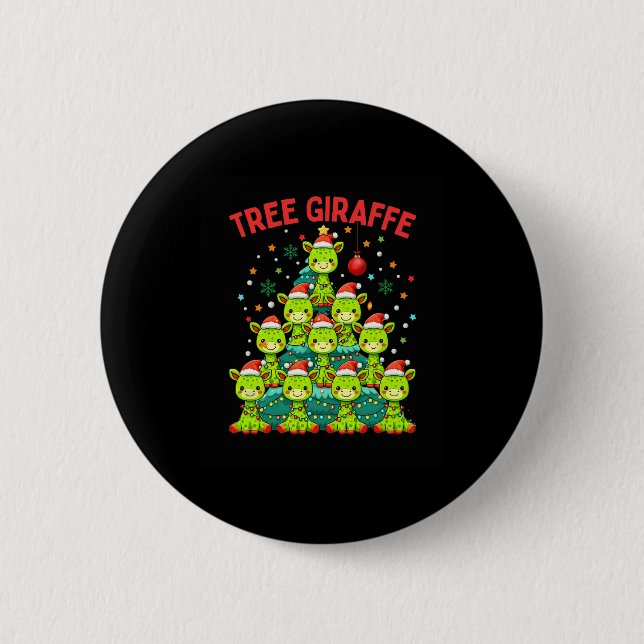 Funny Christmas Tree Giraffe Holiday Giraffes Sant Button (Front)