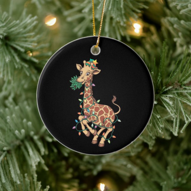 Funny Christmas Tree Giraffe Lover Gift Love  Ceramic Ornament (Tree)