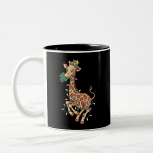Funny Christmas Tree Giraffe Lover Gift Love Two-Tone Coffee Mug