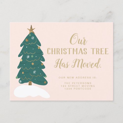 Funny Christmas tree gold drawing script moving Announcement Postcard