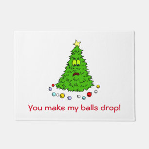 Funny Christmas Tree Joke Make Balls Drop Holiday Doormat