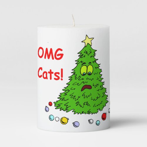 Funny Christmas Tree Joke OMG Cats Xmas Holiday Pillar Candle