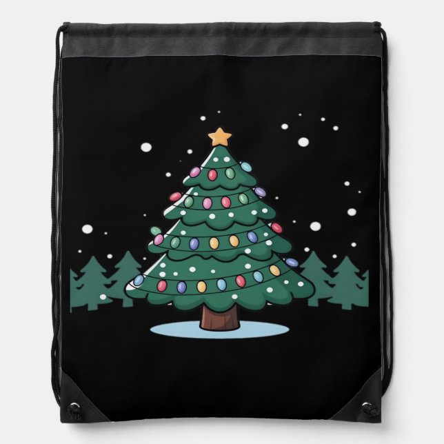 Funny Christmas Tree Lights Drawstring Bag (Front)