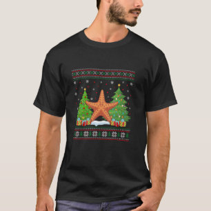 Funny Christmas Tree Lights Starfish Xmas Ugly Swe T-Shirt