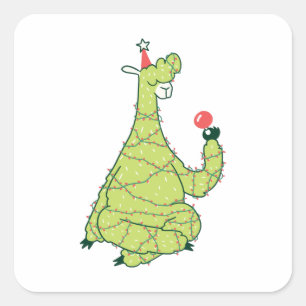 Funny Christmas Tree Llama Gift For Alpaca Lover Square Sticker