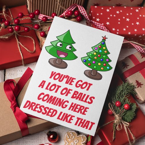 Funny Christmas Tree _ Lot of Balls Holiday Card