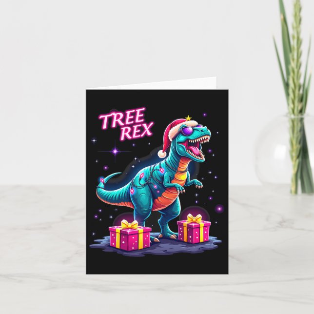 Funny Christmas Tree Rex Boys Men Cool 70s 80s Xma Card (Front)