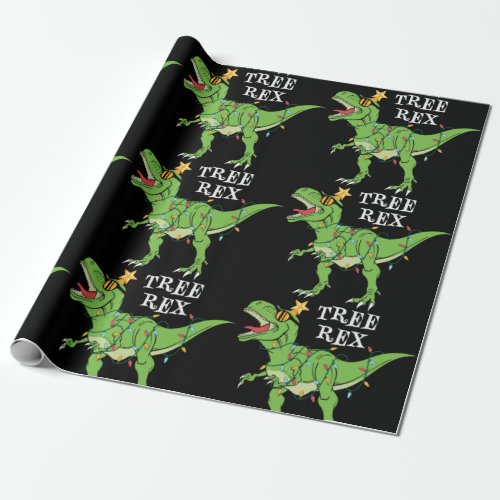 Funny Christmas Tree Rex Dinosaur Wrapping Paper