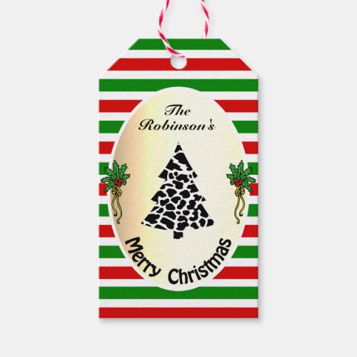 Funny Christmas Tree with Cow Stains Red and Green Gift Tags