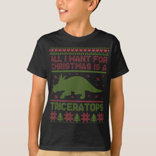 Funny Christmas Triceratops Dinosaur Ugly Xmas Swe T_Shirt