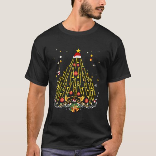 Funny Christmas Trombone Player Gifts Xmas Tree T_Shirt