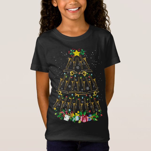 Funny Christmas Trombone Player Xmas Tree Music Lo T-Shirt (Front)