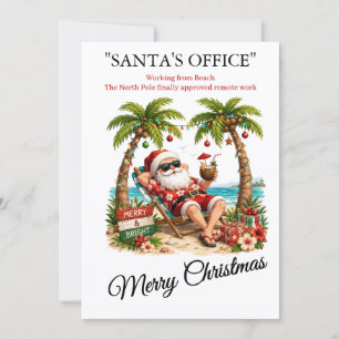 Funny Christmas Tropical Beach Remote Work Santa Holiday Card