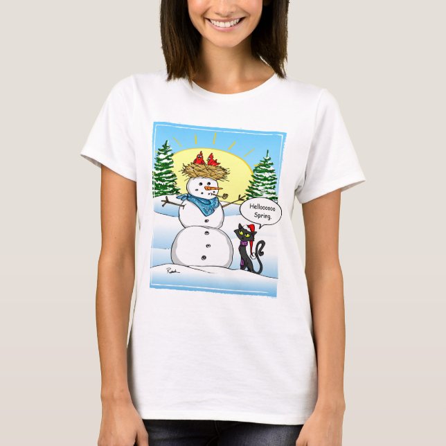 Funny Christmas Tshirts | Frosty Snowman Black Cat (Front)