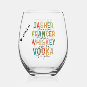 Funny Christmas Tumbler Dasher Prancer Blitzen Stemless Wine Glass