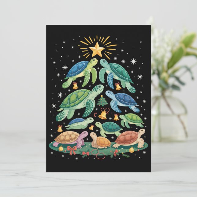 Funny Christmas Turtle Gift Turtle Christmas Tree Invitation (Standing Front)