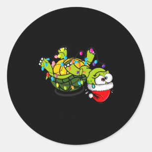 Funny Christmas Turtle It's Fine I'm Fine Everythi Classic Round Sticker
