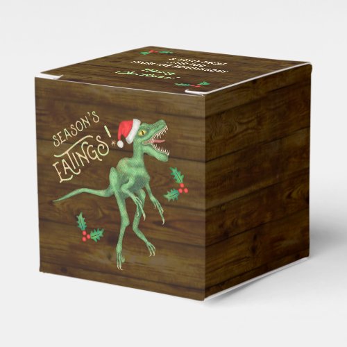 Funny Christmas Velociraptor Dinosaur Custom Text Favor Boxes