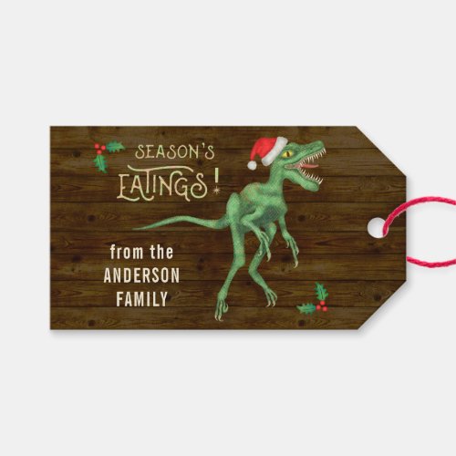 Funny Christmas Velociraptor Dinosaur Custom Text Gift Tags