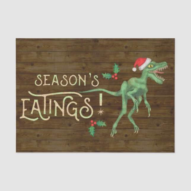 Funny Christmas Velociraptor Dinosaur Eatings Tissue Paper (Front)