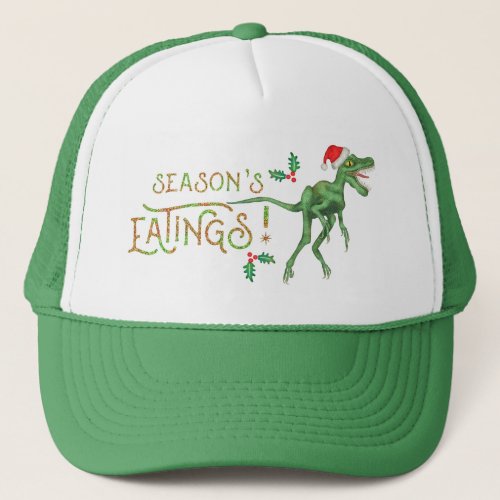 Funny Christmas Velociraptor Dinosaur Eatings Trucker Hat