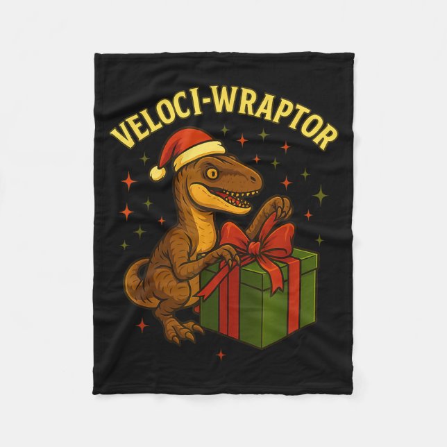 Funny Christmas Velociraptor Pun Veloci-wraptor  Fleece Blanket (Front)