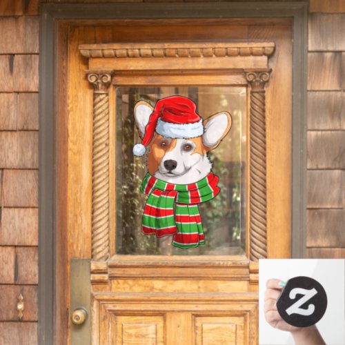 Funny Christmas Welsh Corgi Pembroke Santa Claus Window Cling