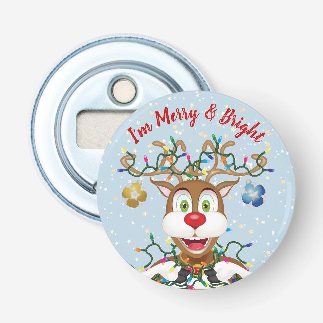 Funny Christmas Whimisical Reindeer Bottle Opener (Front)