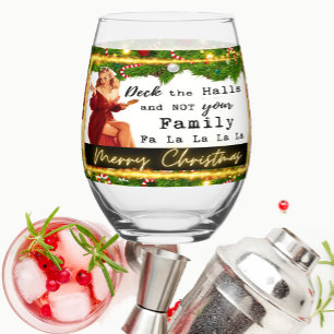 Funny Christmas Wine Glass Retro Best Friend Deck