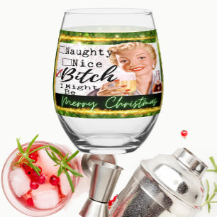 Funny Christmas Wine Glass Retro Best Friend Nice