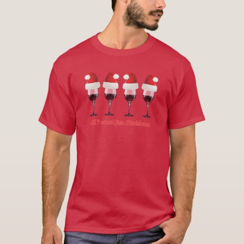 Funny Christmas Wine Santa Hat T_Shirt